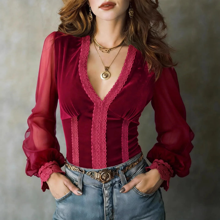 Seraphine Deep V Velvet Blouse