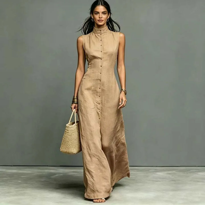 Nerissa Stand Collar Sleeveless Maxi Dress