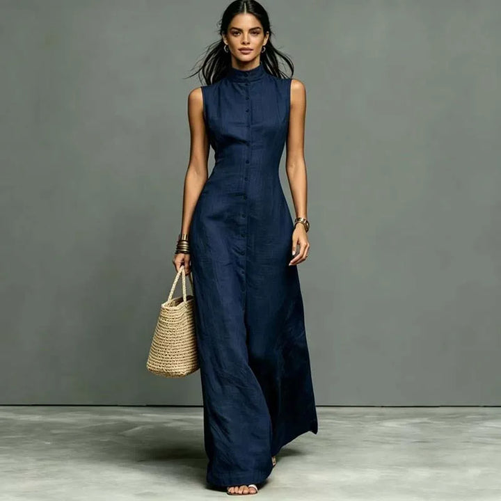 Nerissa Stand Collar Sleeveless Maxi Dress