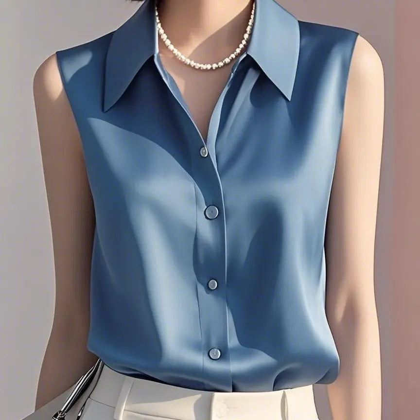 Elfrida Sleeveless Satin Blouse Shirt