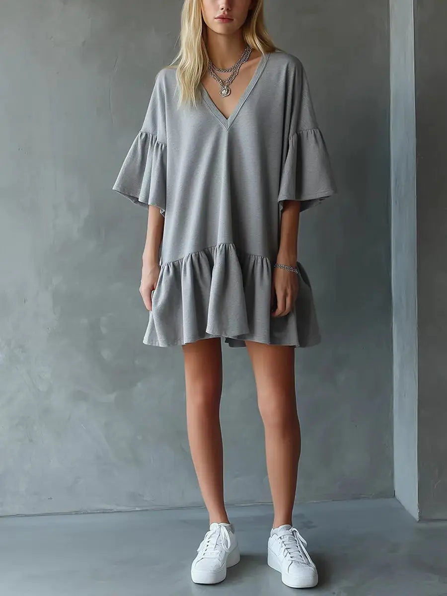 Soliana Lightweight V Neck Mini Dress