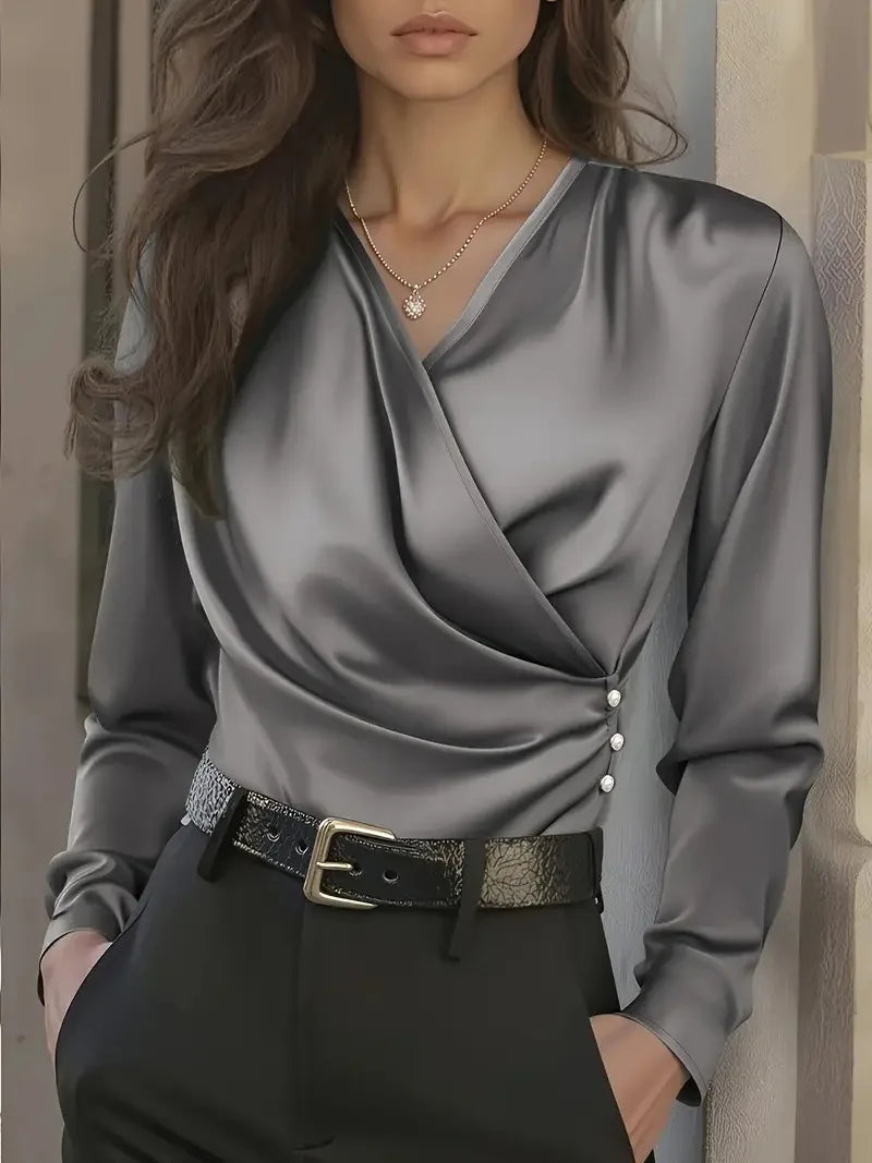Noelle Elegant Draped Satin Blouse