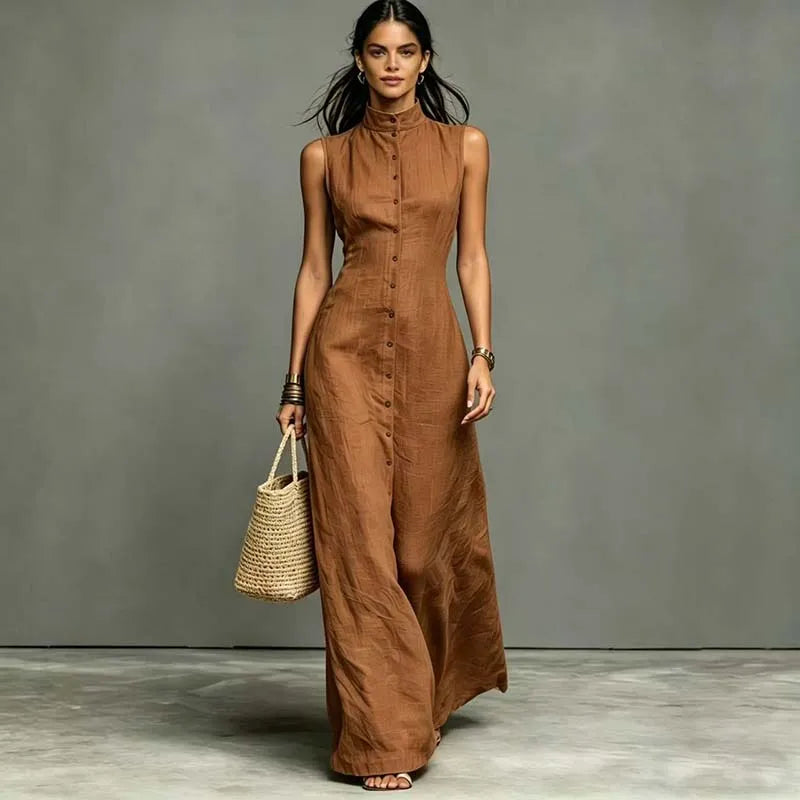 Nerissa Stand Collar Sleeveless Maxi Dress