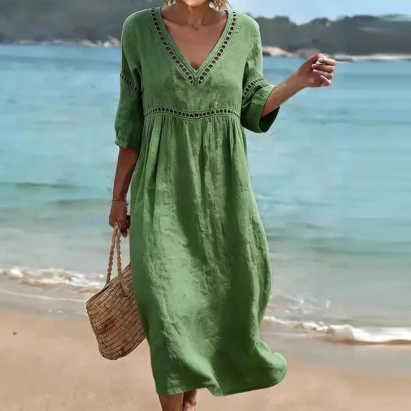 Nolani Hollow Trim V-Neck Midi Dress