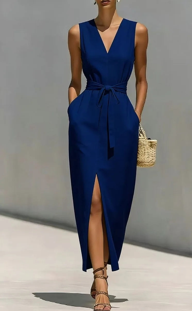 Thalia Front Tie V Neck Maxi Dress