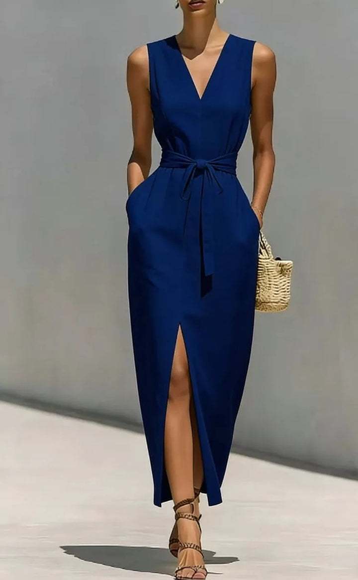 Thalia Front Tie V Neck Maxi Dress