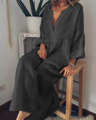 Zahara Relaxed Cotton Linen Long Dress