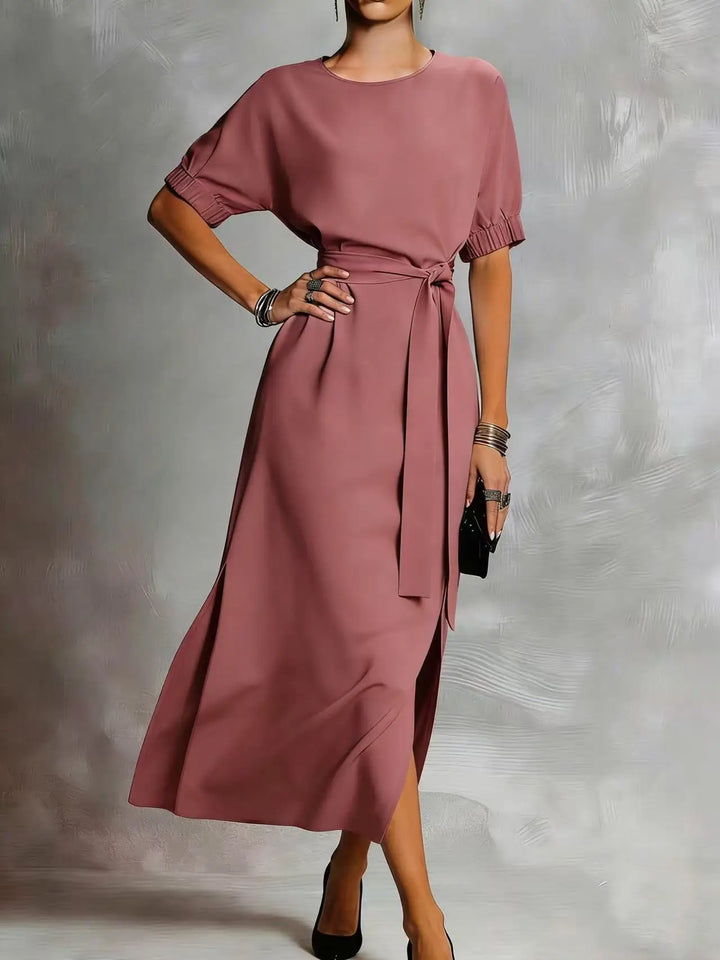 Delyra Casual Front Tie Everyday Midi Dress