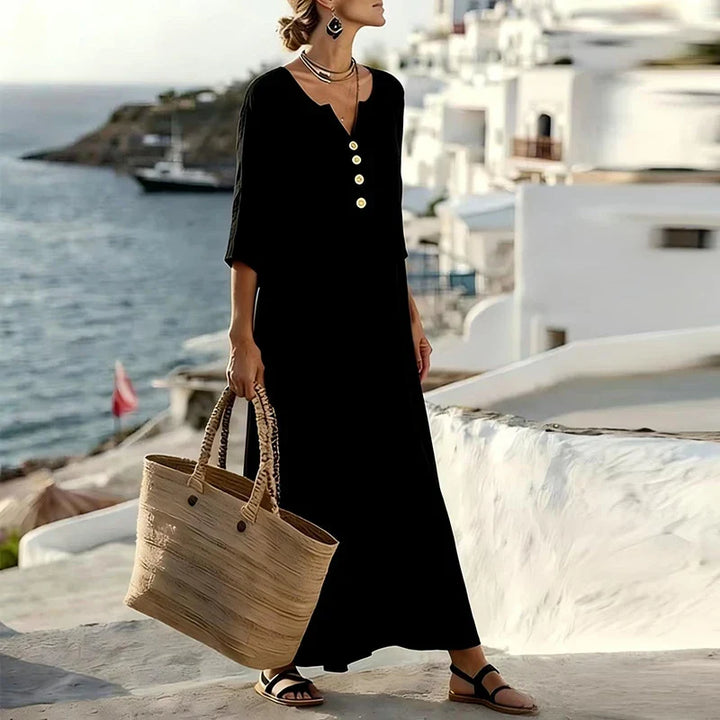 Mirena Button Front Boho Maxi Dress