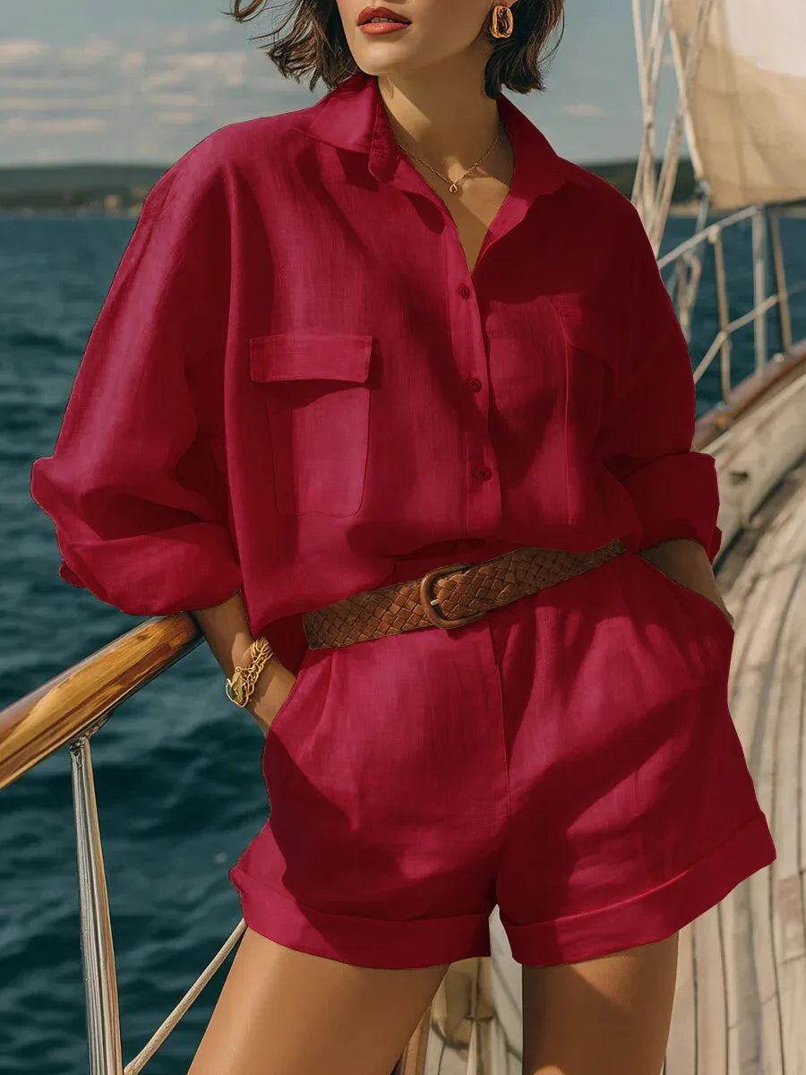 Oriana Casual Long Sleeve Breasted Two-Piece Set