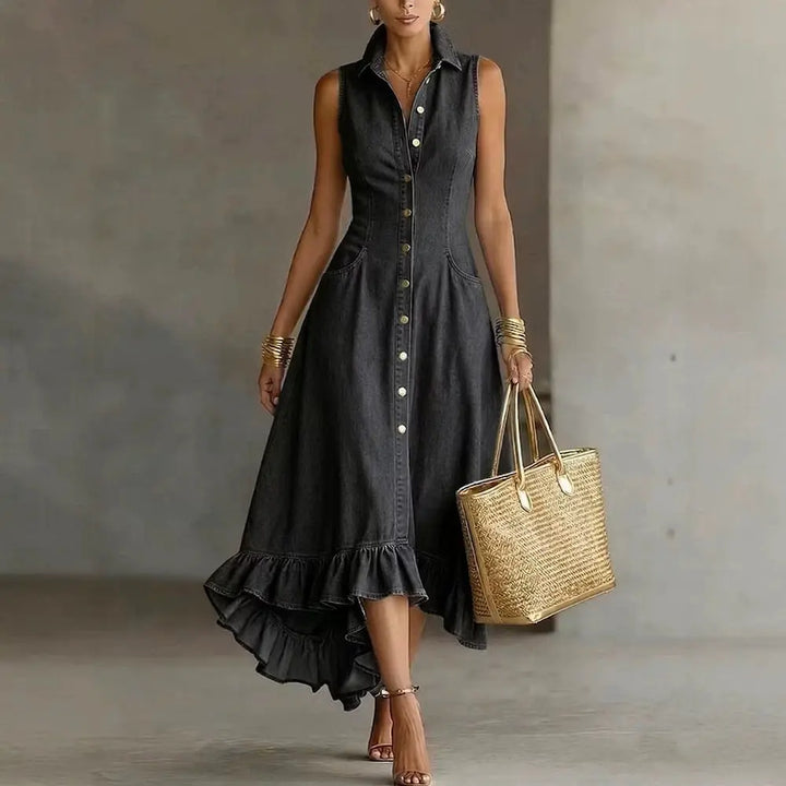 Paige Ruffle Denim Midi Dress