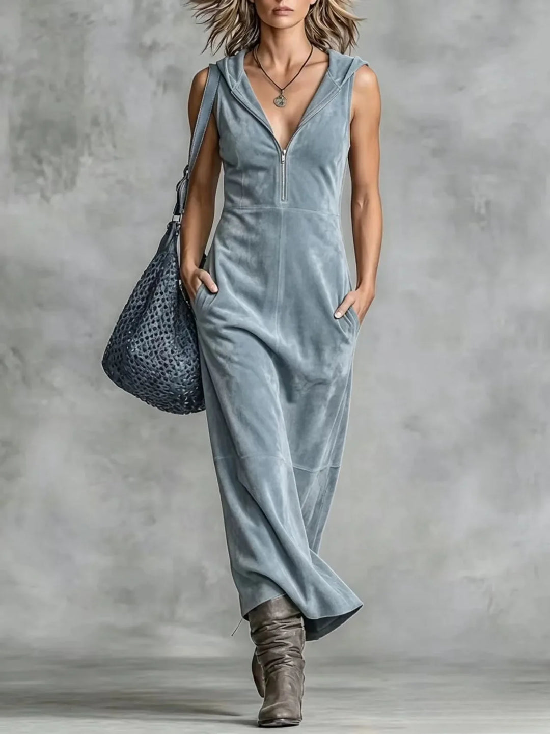 Elena Zip Front Pocket Maxi Dress