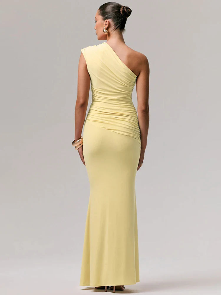 Sandrine Ruched One Shoulder Maxi Dress