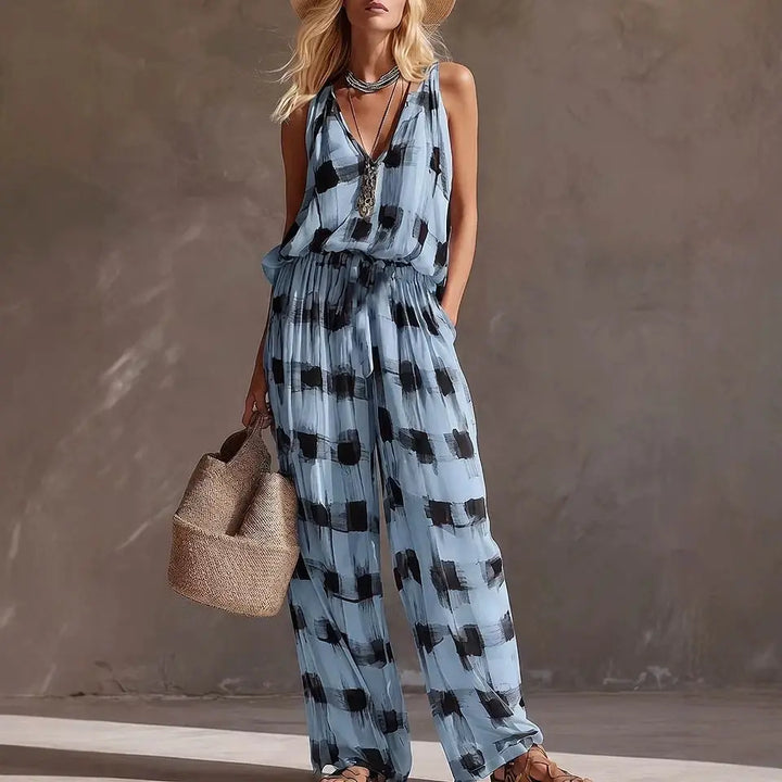 Minerva Bohemian Abstract Print Wide Leg Pants Set