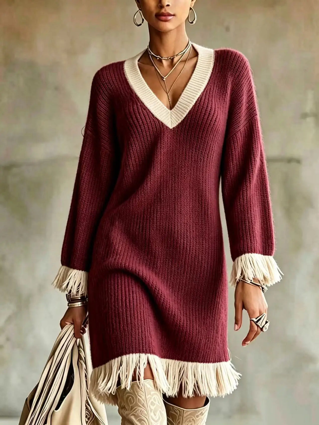 Amara Ribbed Fringe Dress