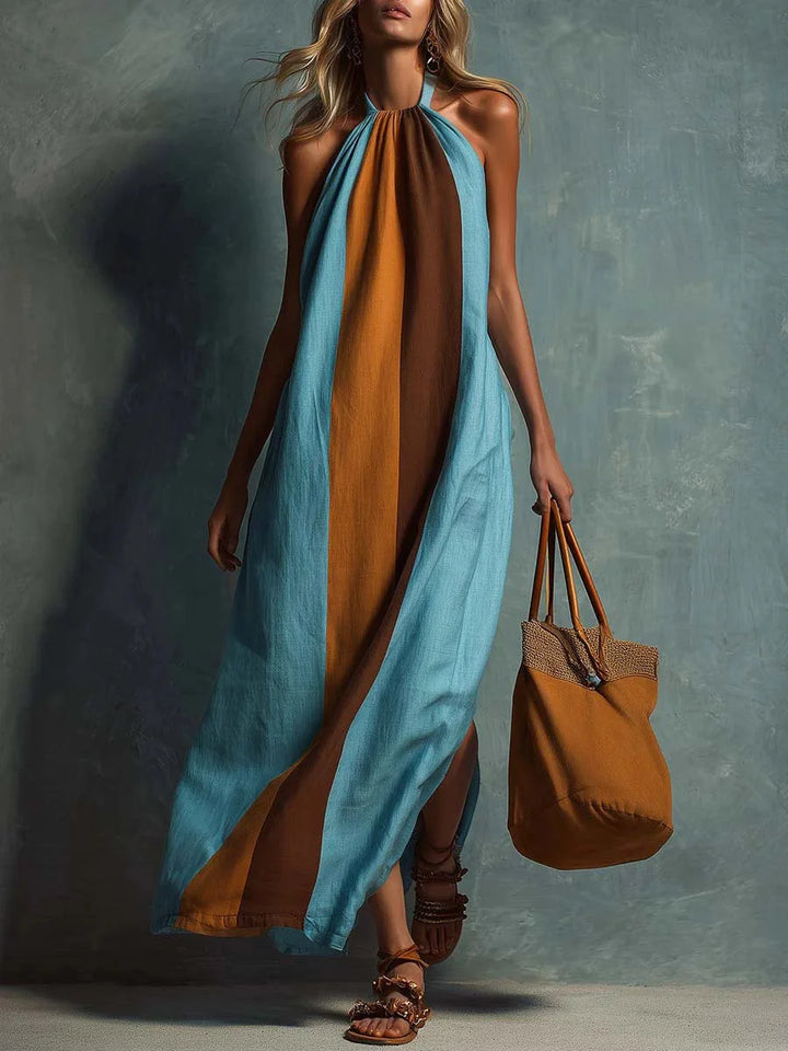 Trista Color Block Halter Maxi Dress