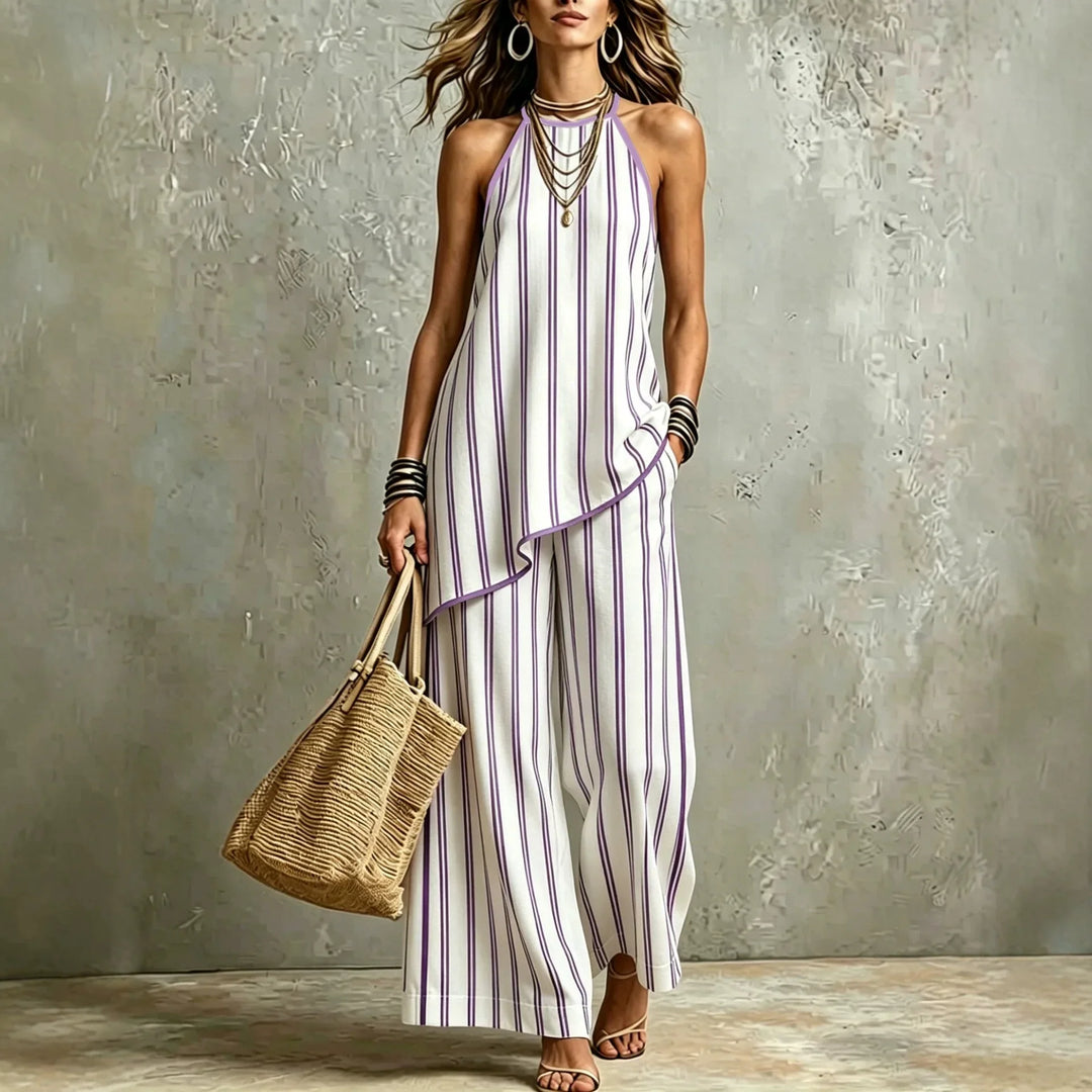 Lenora Striped Sleeveless Linen Wide Leg Jumpsuit