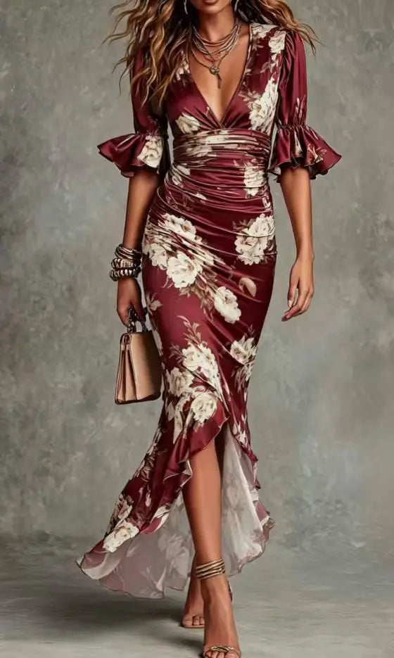 Sharon V-Neck Maxi Wedding Guest Dress