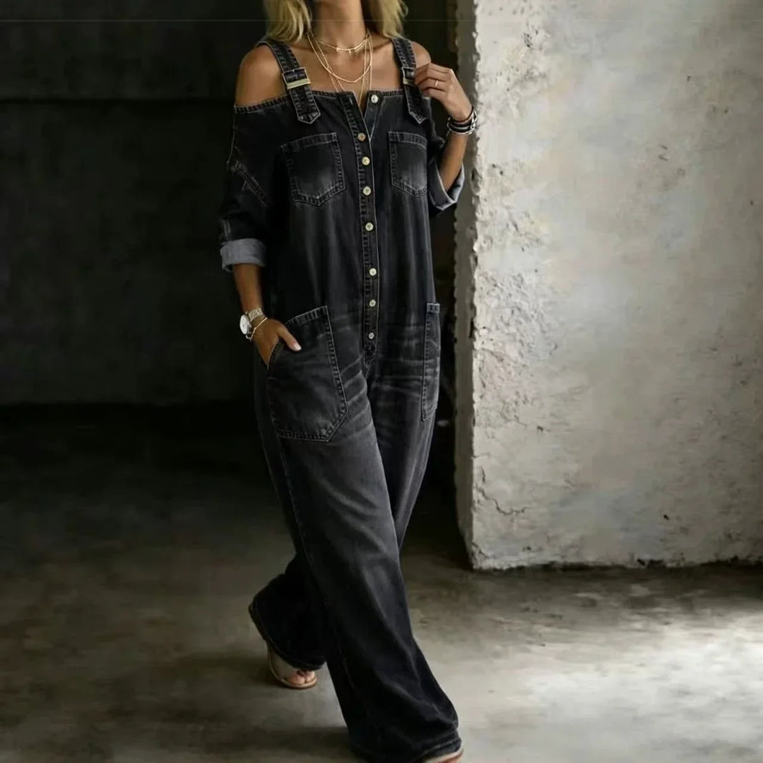 Odalisque Cold Shoulder Denim Jumpsuit
