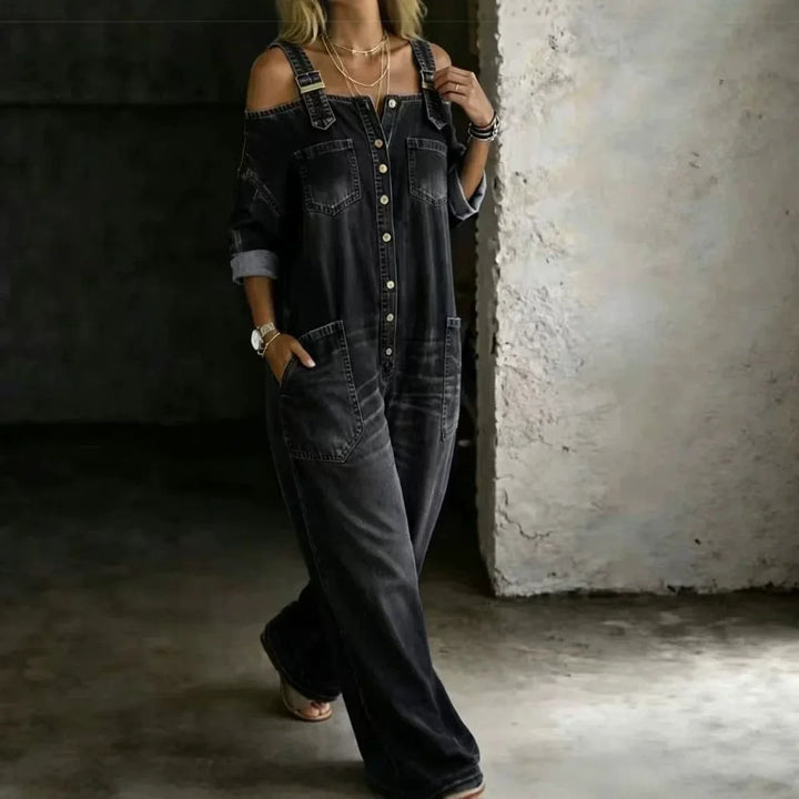 Odalisque Cold Shoulder Denim Jumpsuit