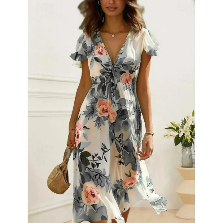 Odessa Floral Print Midi Wedding Guest Dress