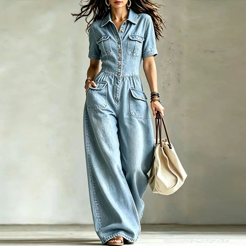 Kaya Denim Wide Leg Jumpsuit