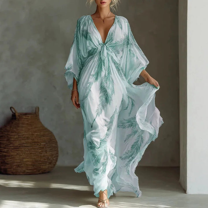 Annette Feather Print Maxi Dress