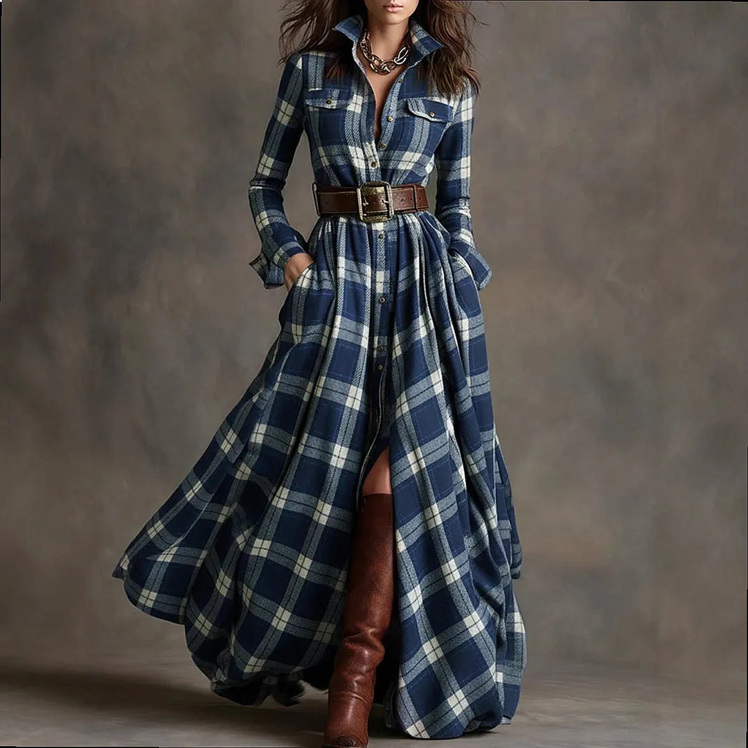 Clementine Plaid Button Maxi Dress