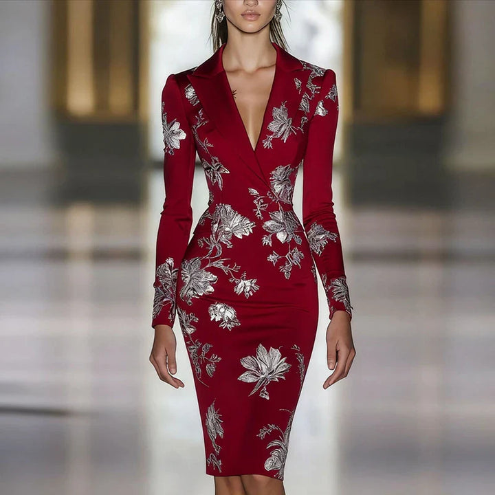 Roselle Floral Collar Midi Dress