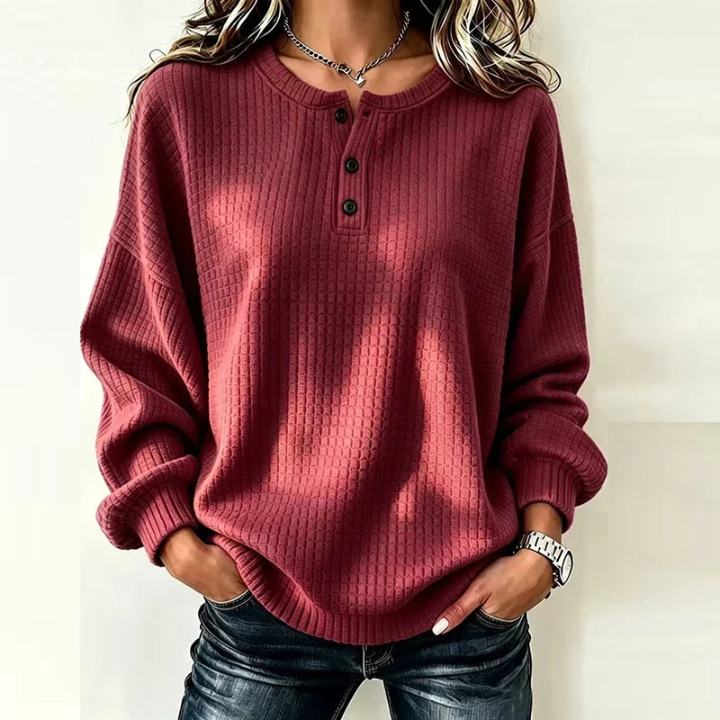 Marisol Waffle Knit Henley Blouse