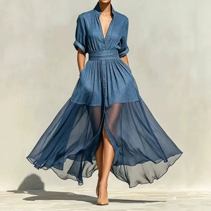 Olivia Chiffon Denim Maxi Dress