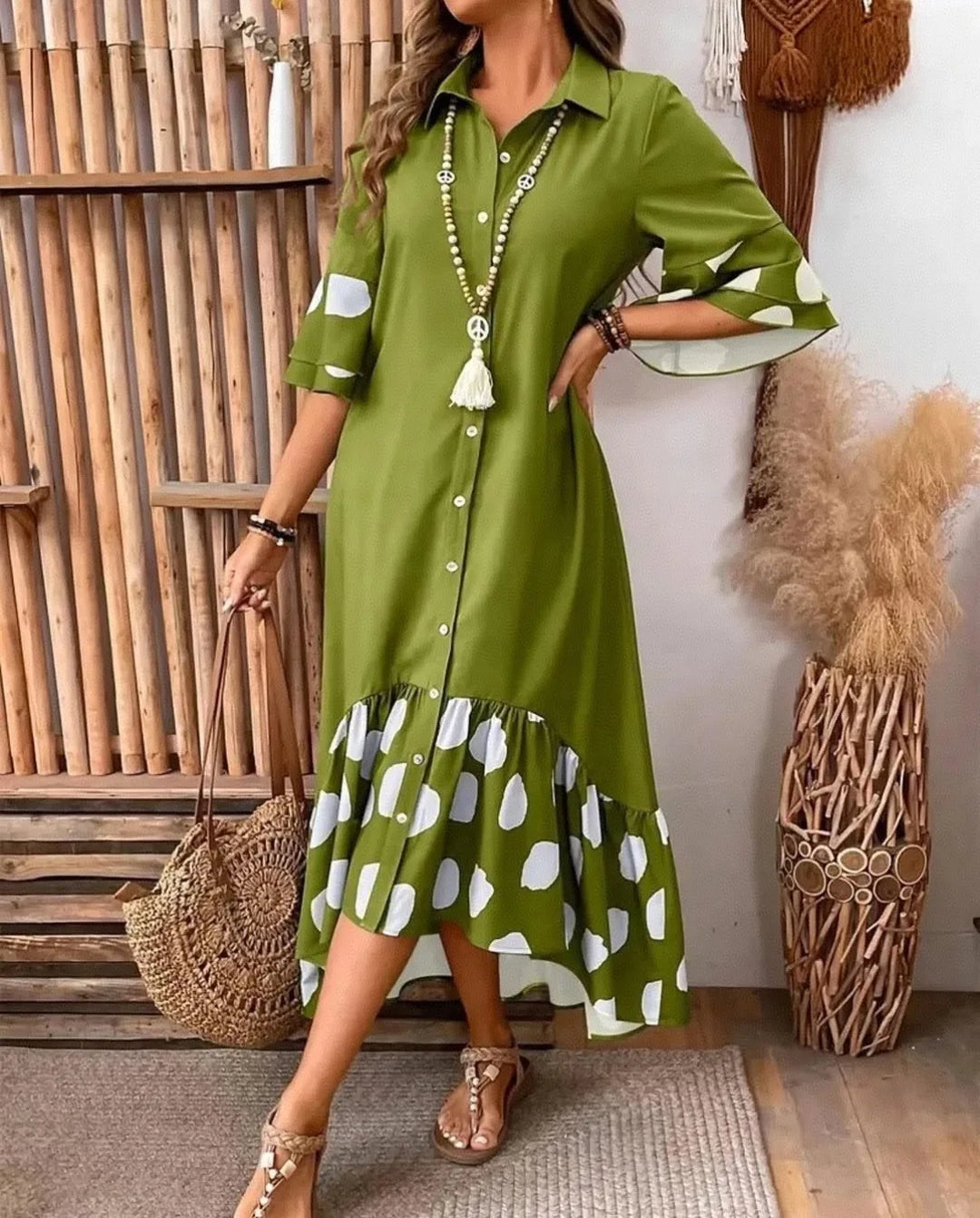 Noreen Elegant Chic Polka Midi Dress