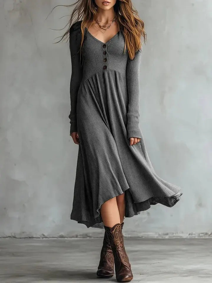 Hanneli Long Sleeve A Line Midi Dress