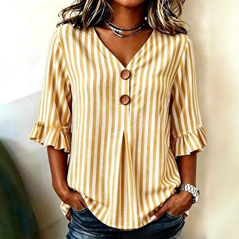 Candice Striped Ruffle Sleeve Blouse