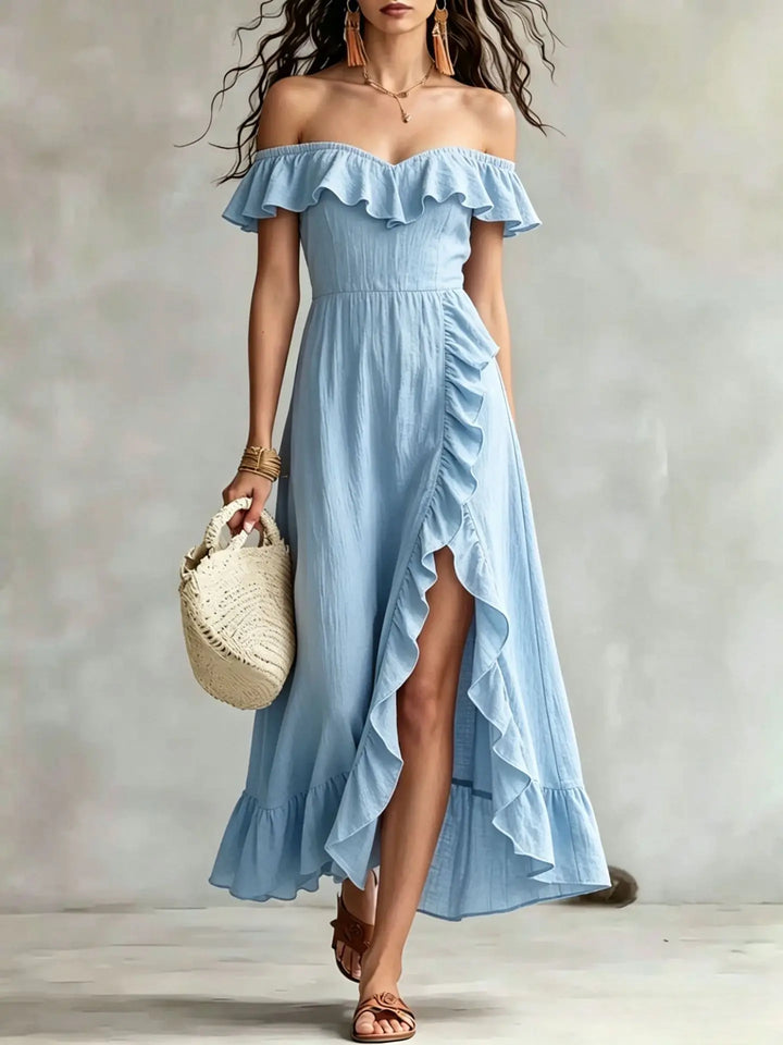Calvian Off Shoulder Split Hem Maxi Dress