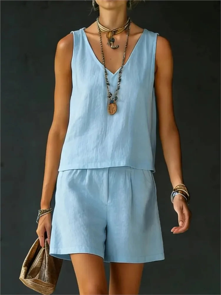 Tressia Sleeveless V Neck Short Set