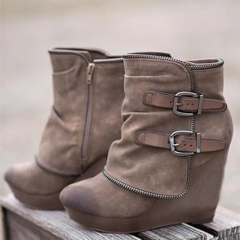 Delphine Buckle Strap Wedge Boots