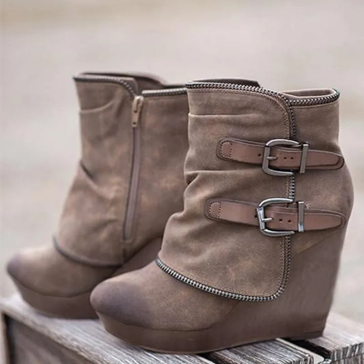 Delphine Buckle Strap Wedge Boots