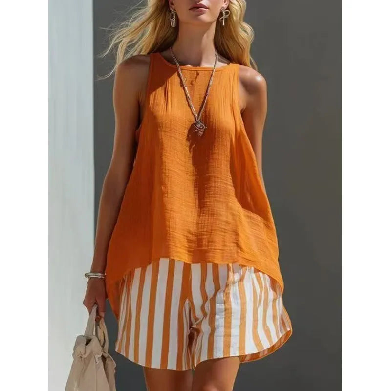 Duvall Sleeveless Tank And Striped Shorts Set