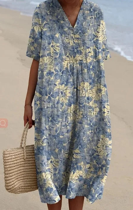 Ophira Printed V Neck Midi Dress