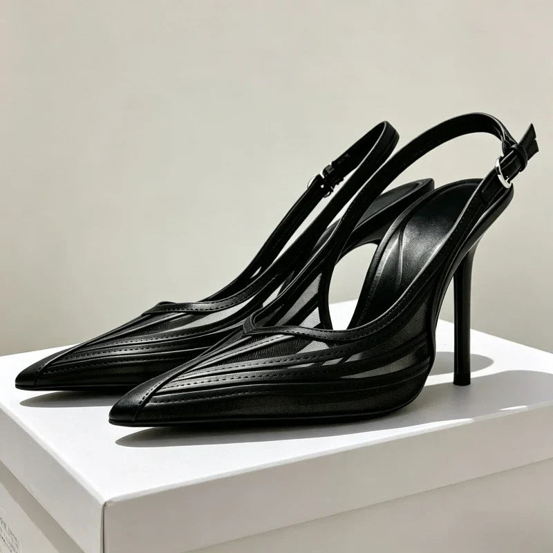 Ruby Mesh Pointed Toe Slingback Heels