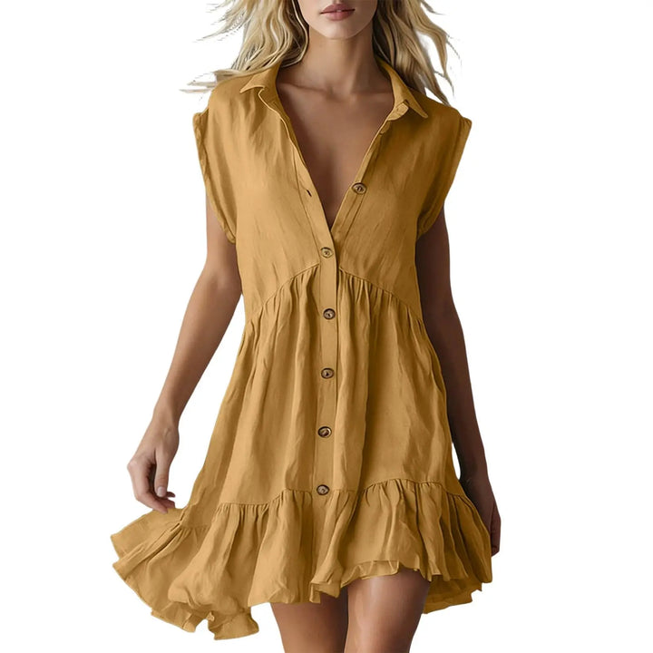 Anastelle Ruffle Button Front A Line Mini Dress