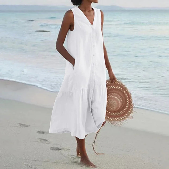 Isalune Relaxed V Neck Midi Dress