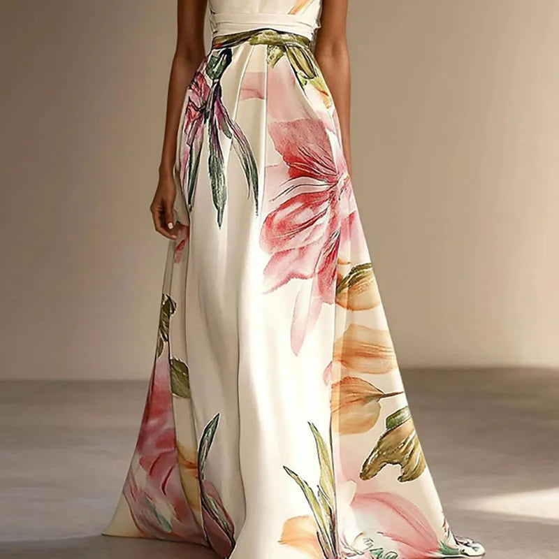Aveera Floral Wedding Guest Maxi Dress, Cream / XXL- Women's Fashion