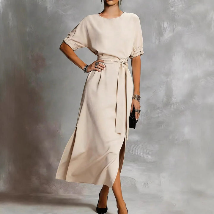 Delyra Casual Front Tie Everyday Midi Dress