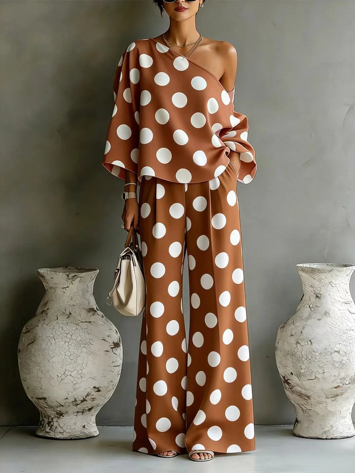 Savion Polka Dots One Shoulder Matching Set