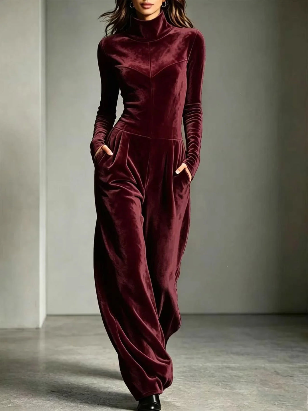 Cleo Velvet High Neck Jumpsuit
