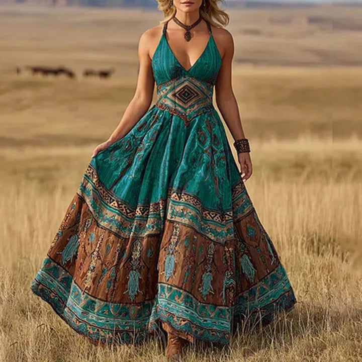 Calisara Printed Empire Waist Maxi Dress