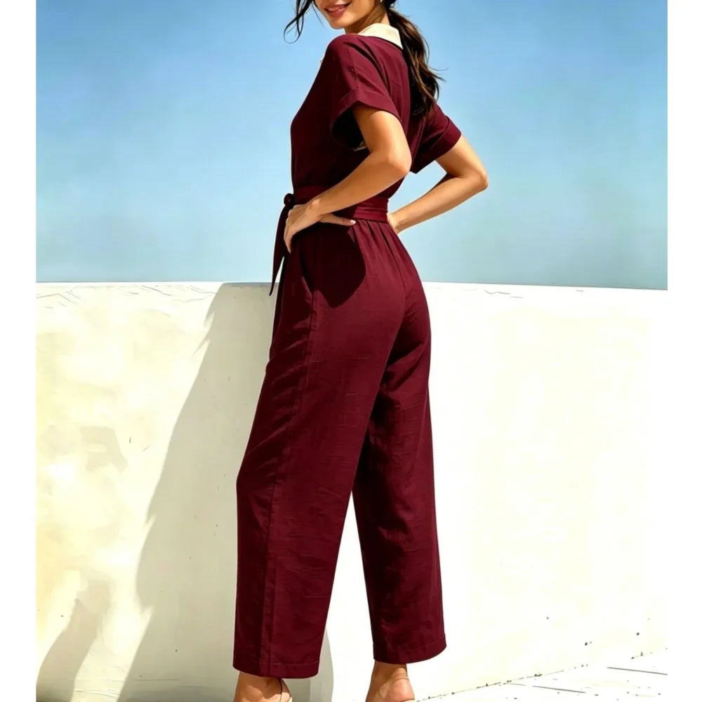 Cassandra Belted Short Sleeve Jumpsuit