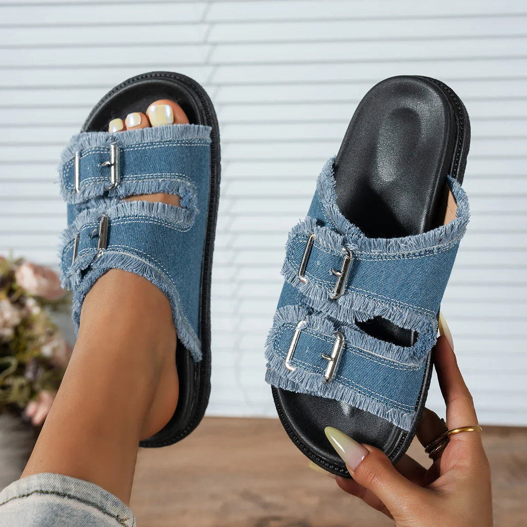 Elarisse  Cushioned Buckle Slippers